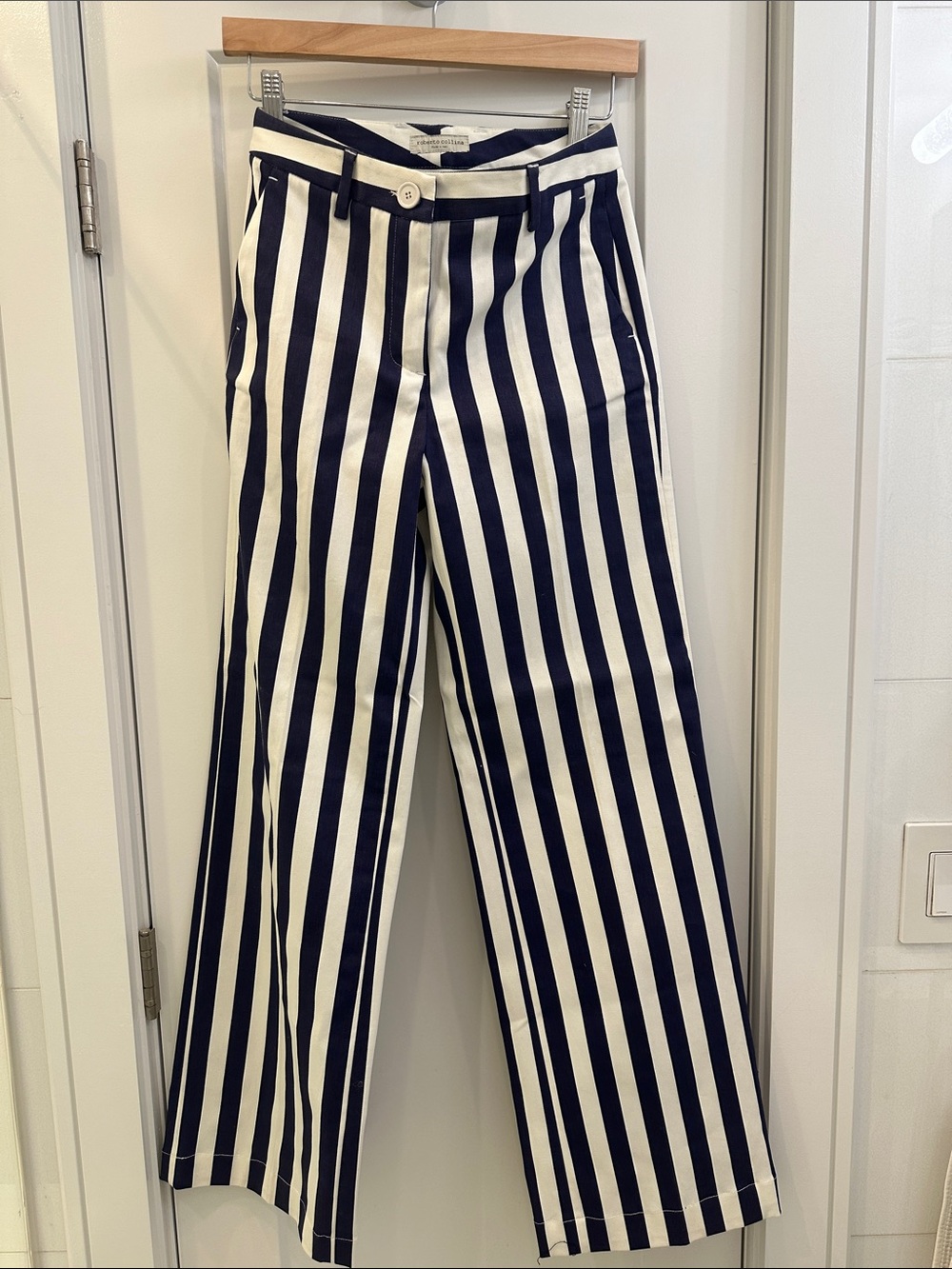 Roberto Collina Navy and White Striped Straight-Leg Pants - Picture 1 of 1